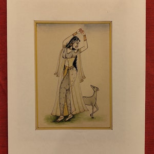 Indian Traditional Hand Painted Ragini Portrait Miniature Painting , Shringar Ras Finest Rajasthani Original Wall Decor Art Work on Paper