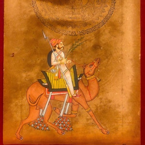 Dipinto in miniatura tradizionale originale di cammello del Rajasthan su carta da francobolli d'epoca, esclusiva opera d'arte indiana rara con pennello per capelli di scoiattolo
