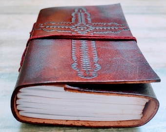 Church Catholic Symbol Embossed Leather Journal Handmade Leather Notebook Small Size Diary Unlined Recycled Papers Eco Friendly