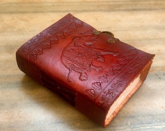 Elephant Embossed Leather Journal, Locked Pocket Diary, Handmade