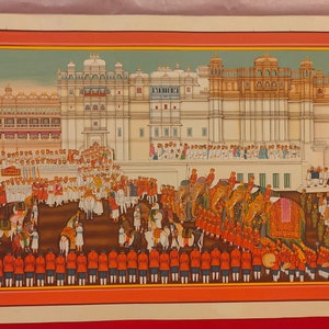 Ashwa Pujan miniatyrmålning: Udaipur Palace Museum, Rajasthani Wall Art