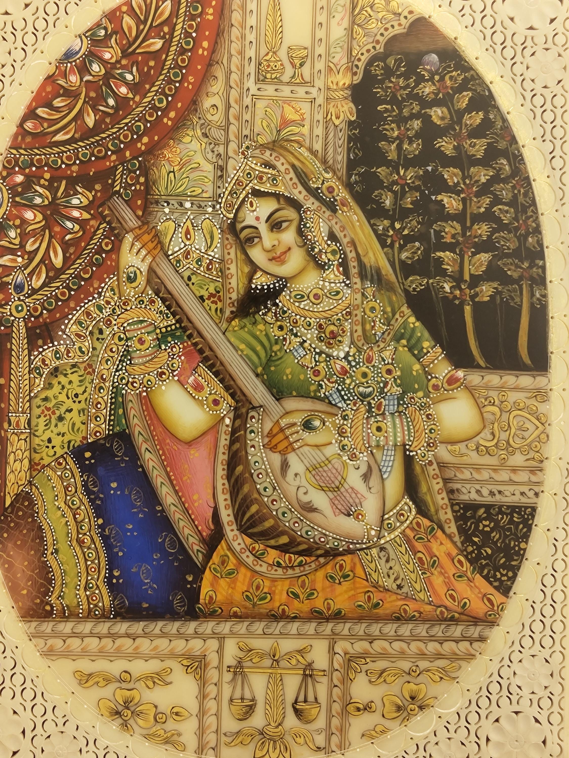 Handmade Mughal Queen Miniature Painting: Framed Gemstone Art - Etsy