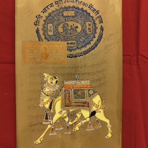 Dipinto a mano cammello dorato, il miglior animale da matrimonio indiano in miniatura - Decorazione murale fatta a mano d'epoca - Tradizionale del Rajasthan