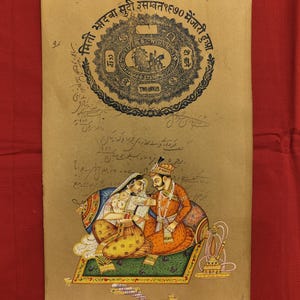 Dipinto a mano squisito Mughal Maharaja Maharani originale vintage con timbro - Opera d'arte vintage del Rajasthan su carta - Arredamento retrò per la casa