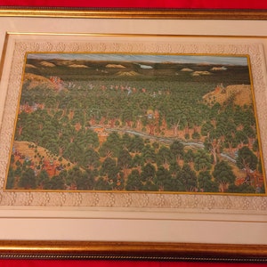 Original Mughal Hunting Scene Finest Udaipur Museum Quality Miniature Painting , Traditional Framed Tiger Hunt Exclusive Art Work Wall Decor