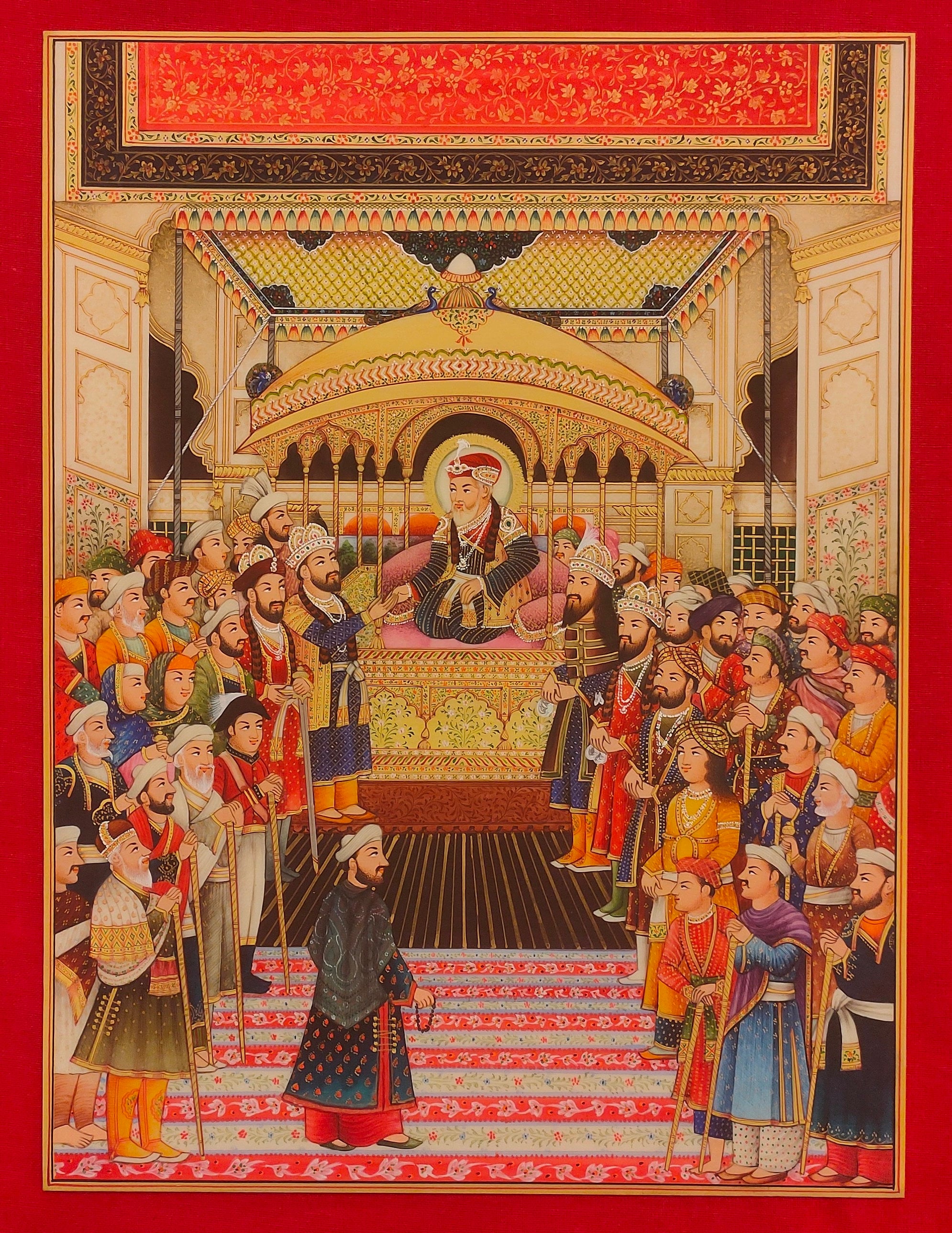 Hand Painted Mughal Court Scene Miniature Painting, Delhi Darbar