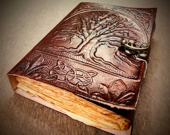 A5 Tree of Life Embossed Leather Journal - 200 Vintage Cotton Pages - Gothic Travel Journal - Unisex Writing Notepad - Gift for Mom / Dad