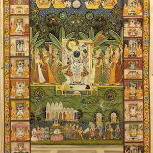 Handmade Lord Shreenath Ji Finest Swaroops Indian Large Pichwai Minaiture Painting - Original Home Decor Rajasthani Art Work - Krishna Art