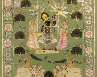 Handmade Lord Shreenath Ji Pichwai Painting: Rajasthani Miniature Art