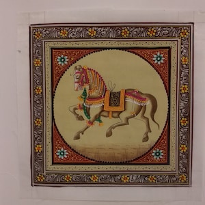 Carte-cadeau personnalisée faite à la main, animal de cheval indien miniature Rajasthani peinture pour offrir des personnes spéciales