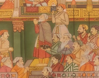 古紙に描かれたムガル帝国宮廷風景画、インドの細密画 - Etsy 日本