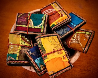 Colorful Pack of 5 Mini Pocket Size Refillable Journal - Compact Handcrafted Sari Fabric Diary - Beautiful Notepad - Gifts for Him / Her