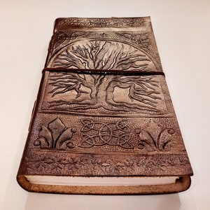 Albero della vita rilegato in pelle goffrata fatto a mano Grande giornale - Quaderno di scrittura in stile vintage - Diario di carta riciclata ricaricabile - Regalo per lei