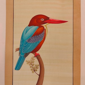 Hand Painted KingFisher Bird Birds Miniature Painting India Artwork Paper Nature Nature Lover Gifts Home Decoration Design Interior
