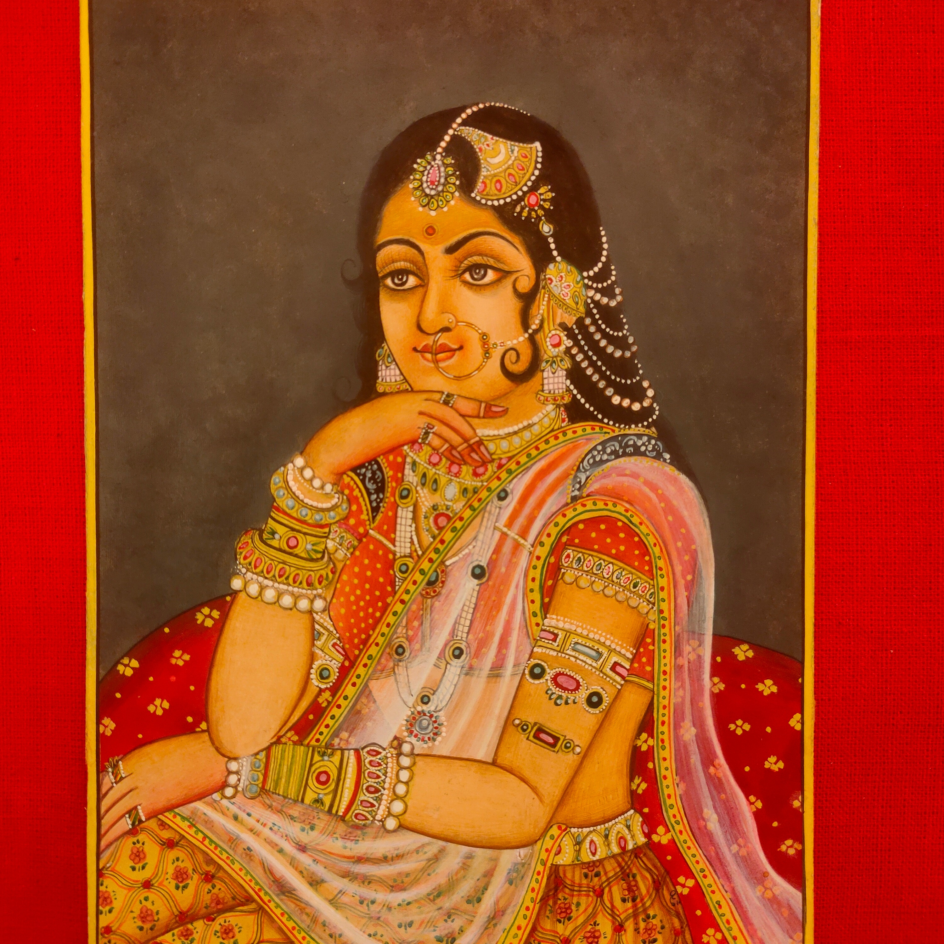 ●希少インド細密画 手描き 絵画 象と王族 （マハラジャ） ○希少インド細密画 手描き 絵画 象と王族 （マハラジャ）