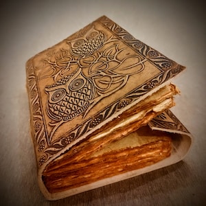 Vintage Gufo Goffrato Fatto a mano Grande Pelle Rilegata Diario di Viaggio Acido Free Cotone Carta Riciclata, Deckle Edge Vintage Paper Writing Diary