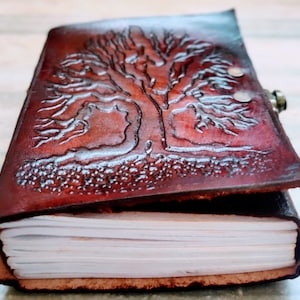 Tree Of Life Embossed Refillable Leather Journal With Lock, Vintage Notebook, Unlined Leather Diary With Lock, Locked Journal, Small Size