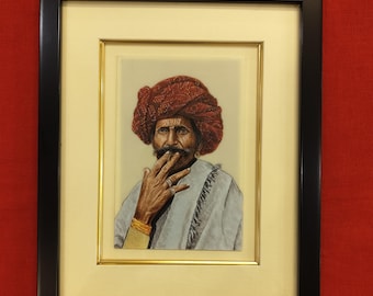 ムガル帝国の王バーブルの肖像画、インドの細密画、ラージャスターン