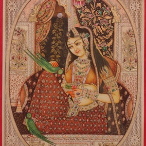 Original Hand Painted Rajasthani Lady Shringar Ras Detailed Miniature Portrait Painting , Golden Handmade Royal Art , Fine Indian Wall Decor