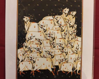 Handmade Pichwai Holy Cow Miniature Painting: Rajasthani Gold Foil Art