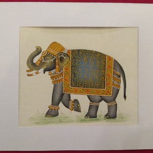 Elefante in miniatura dipinto a mano, opera d'arte dettagliata, squisito e intricato arazzo da parete, dipinto indiano del Rajasthan, regalo d'arte, arredamento per la casa