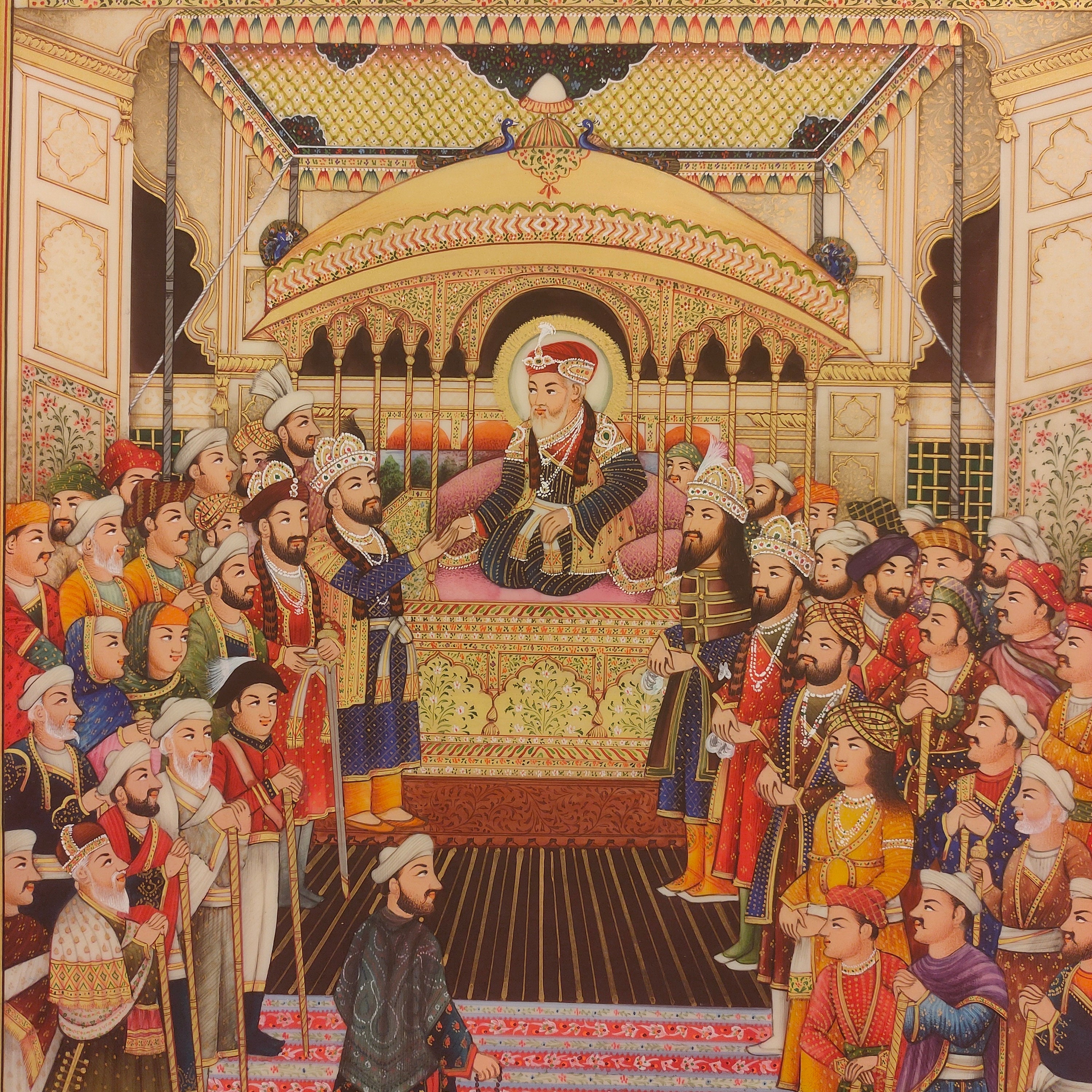 Hand Painted Mughal Court Scene Miniature Painting, Delhi Darbar