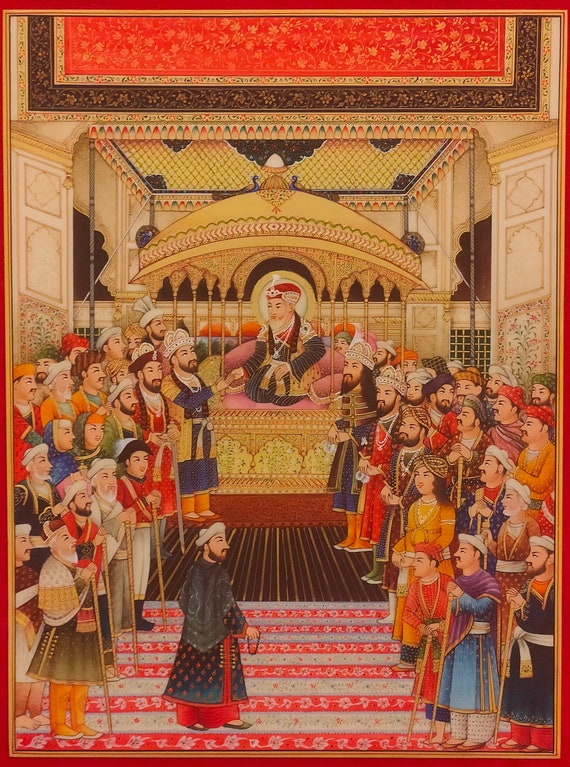 Hand Painted Mughal Court Scene Miniature Painting, Delhi Darbar