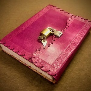 Pink Leather Journal with Lock & Key: Handmade Refillable Travel Notepad