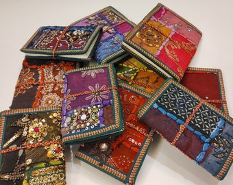 Handmade Assorted Sari Fabric Diary, Writing Notebook, Recycled Handmade Paper, Sari Journal, Colourful Gift, Pocket Size, Embroidery Diary
