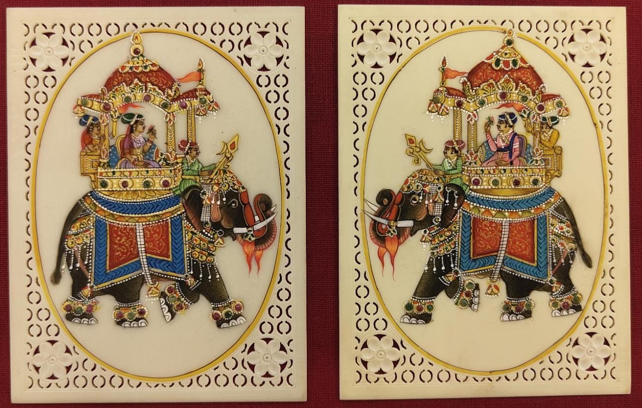 Rare Intricate Delicate Golden Elephant Pair Traditional Miniature Painting  , Finest Rajasthani Miniature Art Work , Royal Indian Wall Decor - Etsy  België, image size:1303x828