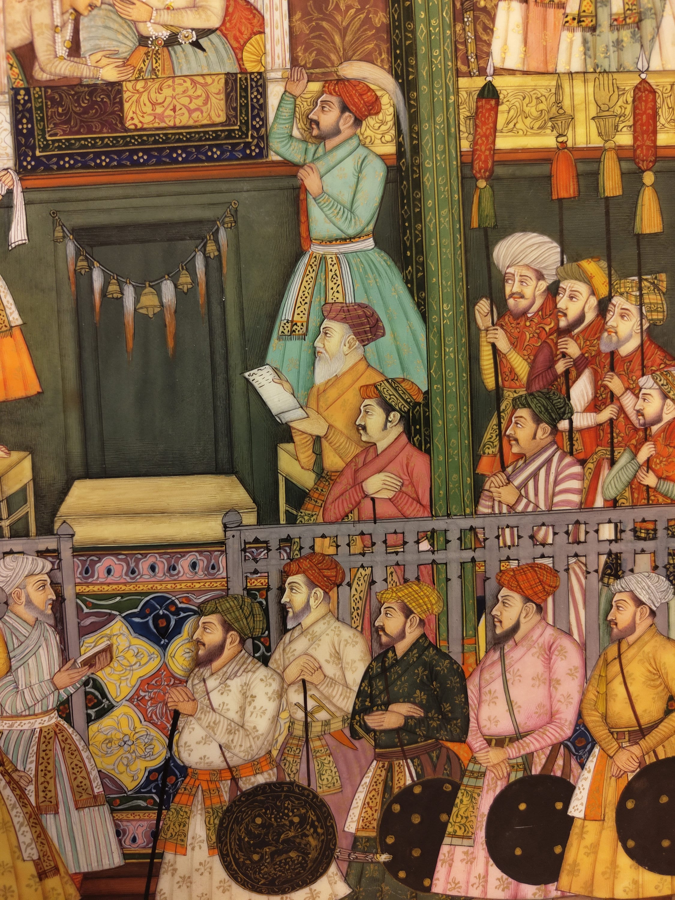 Indian Miniature Painting: Gilded Mogul Court Scene, Rajasthan Art