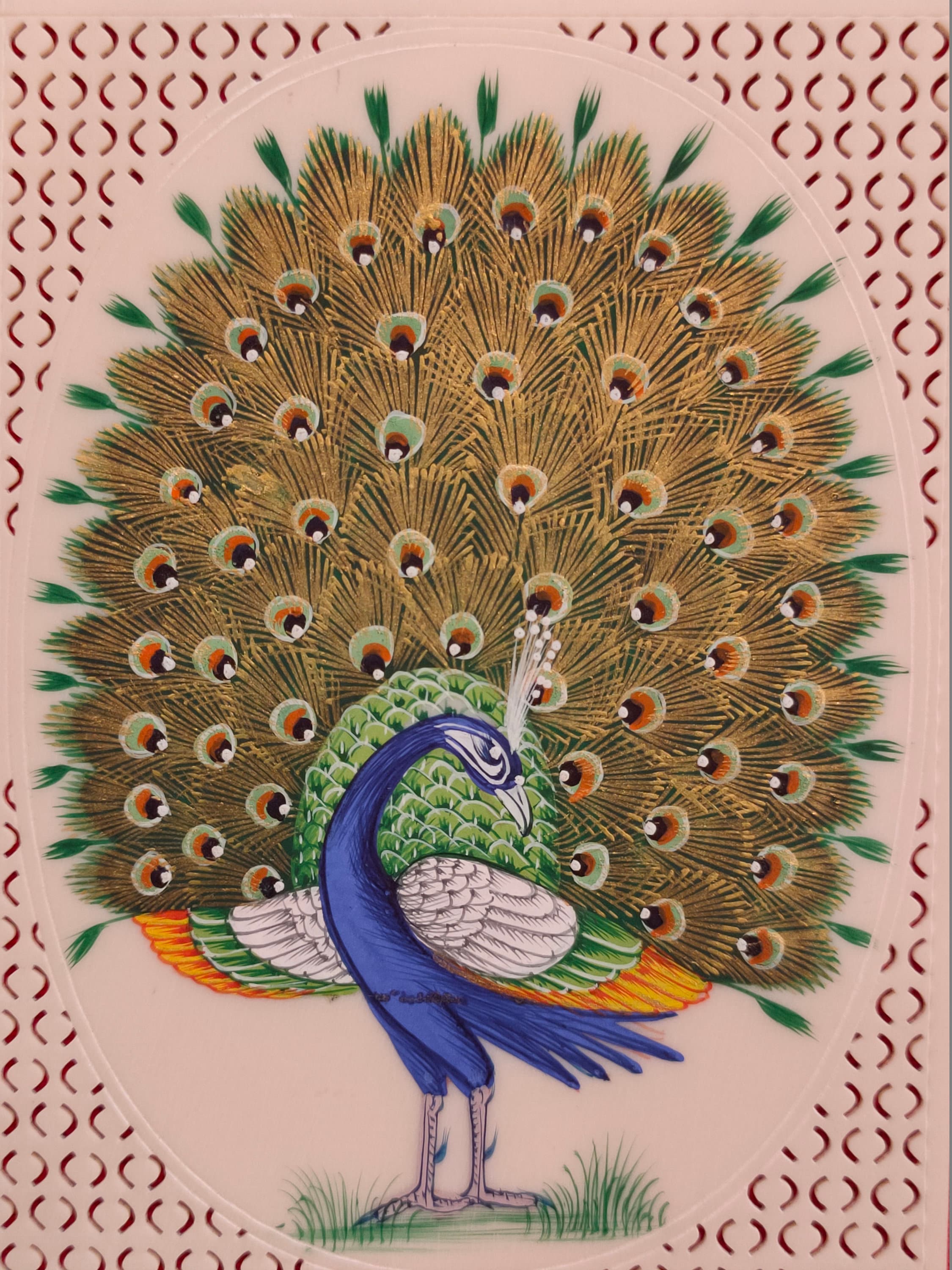 手作りの孔雀の装飾、インドのミニチュア絵画、芸術愛好家への