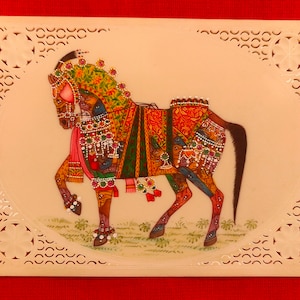 Handmade Fine Mughal Intricate Horse Hand Painted Miniature Art Work , Traditional Rajasthani Finest Miniature Painting , Indian Wall Decor
