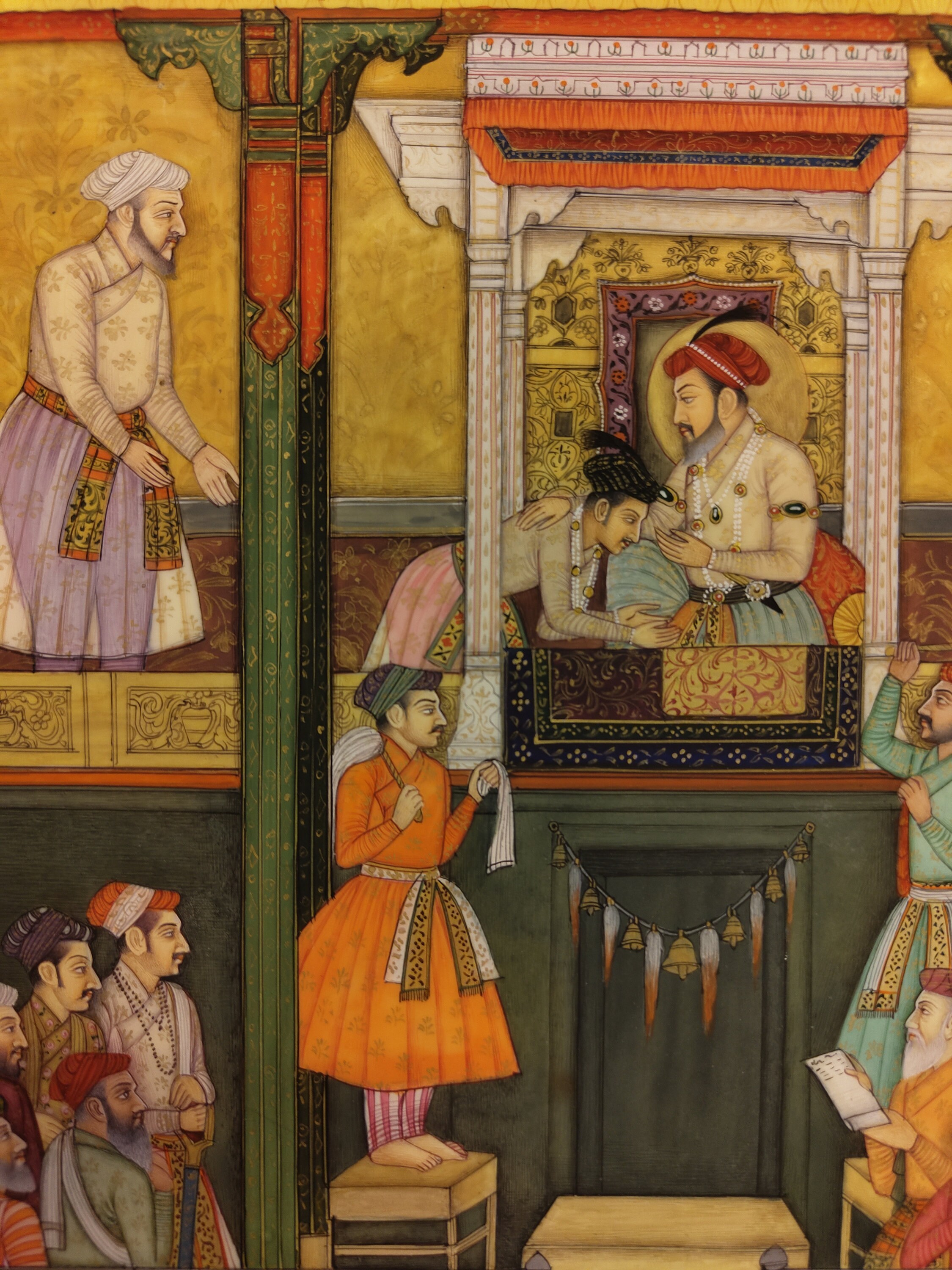Indian Miniature Painting: Gilded Mogul Court Scene, Rajasthan Art