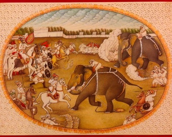 インドの細密画：紙に描かれた象の複合動物アート - Etsy 日本