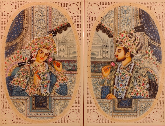 ムガル帝国の細密画：シャー・ジャハーンとムムターズ、インドの