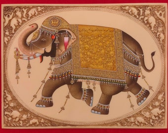 インドの細密画：紙に描かれた象の複合動物アート - Etsy 日本