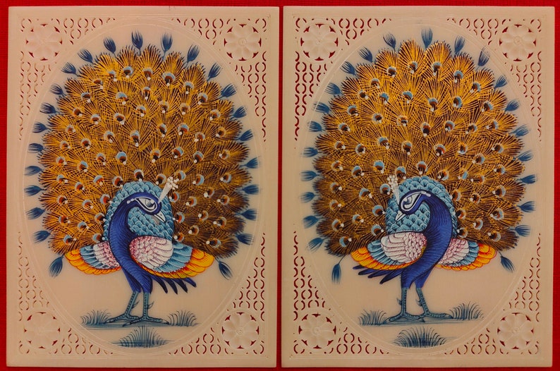 Handmade Peacock Bird Pair Indian Miniature Painting Jewellery Lifelong Memory Personal Gift For Art Lover