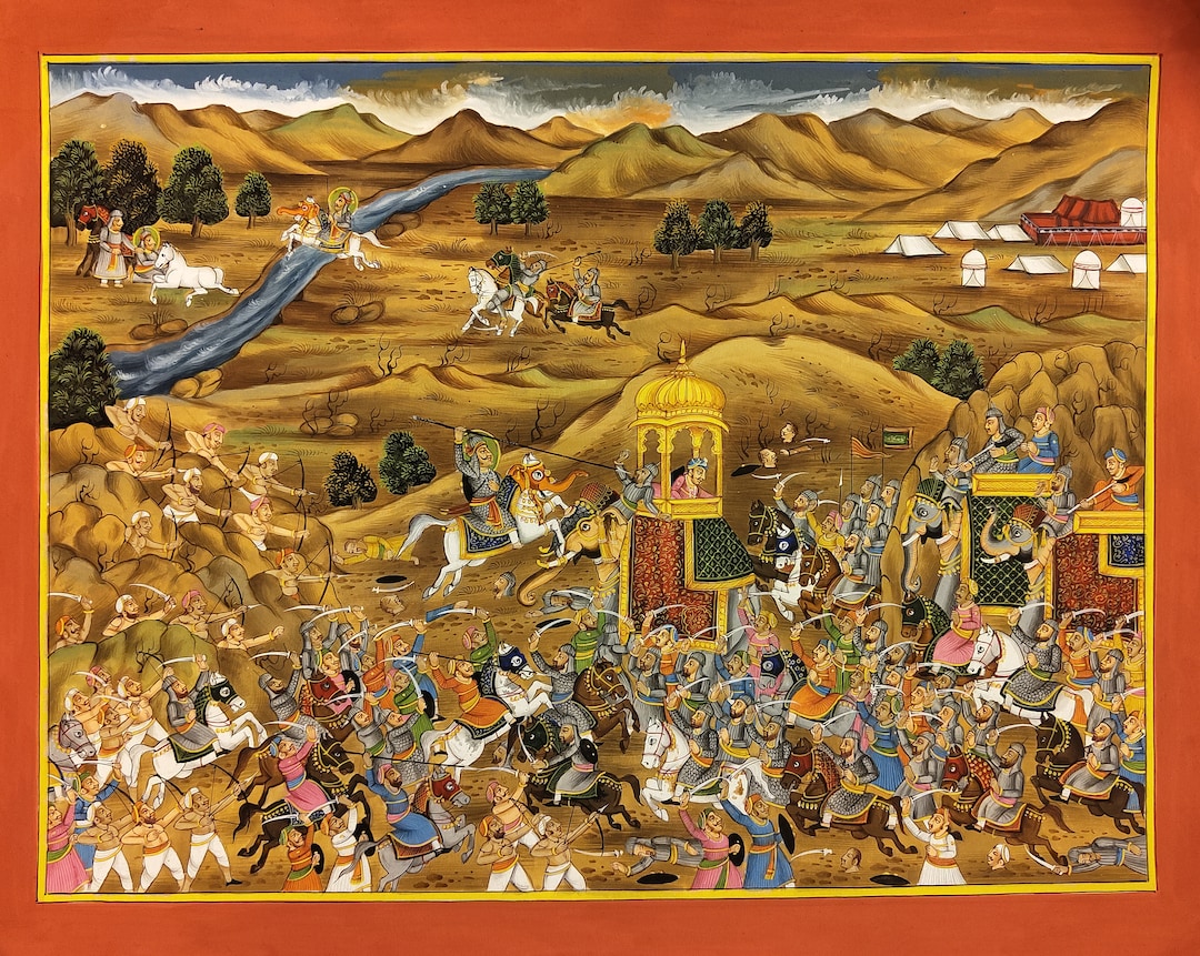 Hand Painted Maharana Pratap Battle of Haldi Ghati Intricate Miniature  Painting Mughal Akbar the Great Fine Historical Painting Wall Decor