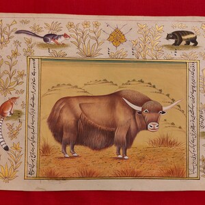 Dipinto a mano Yak Animale Miniatura Pittura India Arte Natura su Carta Riso Decorazione Stanza Design Casa Interni Souvenir Arte