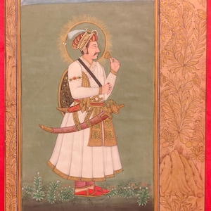 Hand Painted Finest Mughal Miniature Painting , Indian Maharaja Old Paper Fine Calligraphy Detailed Fine Art Work, Mogul King Jahangir Art
