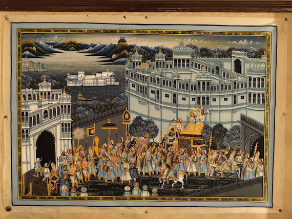手描きの王室行列のミニチュア絵画：黄金のインドの壁装飾 - Etsy 日本