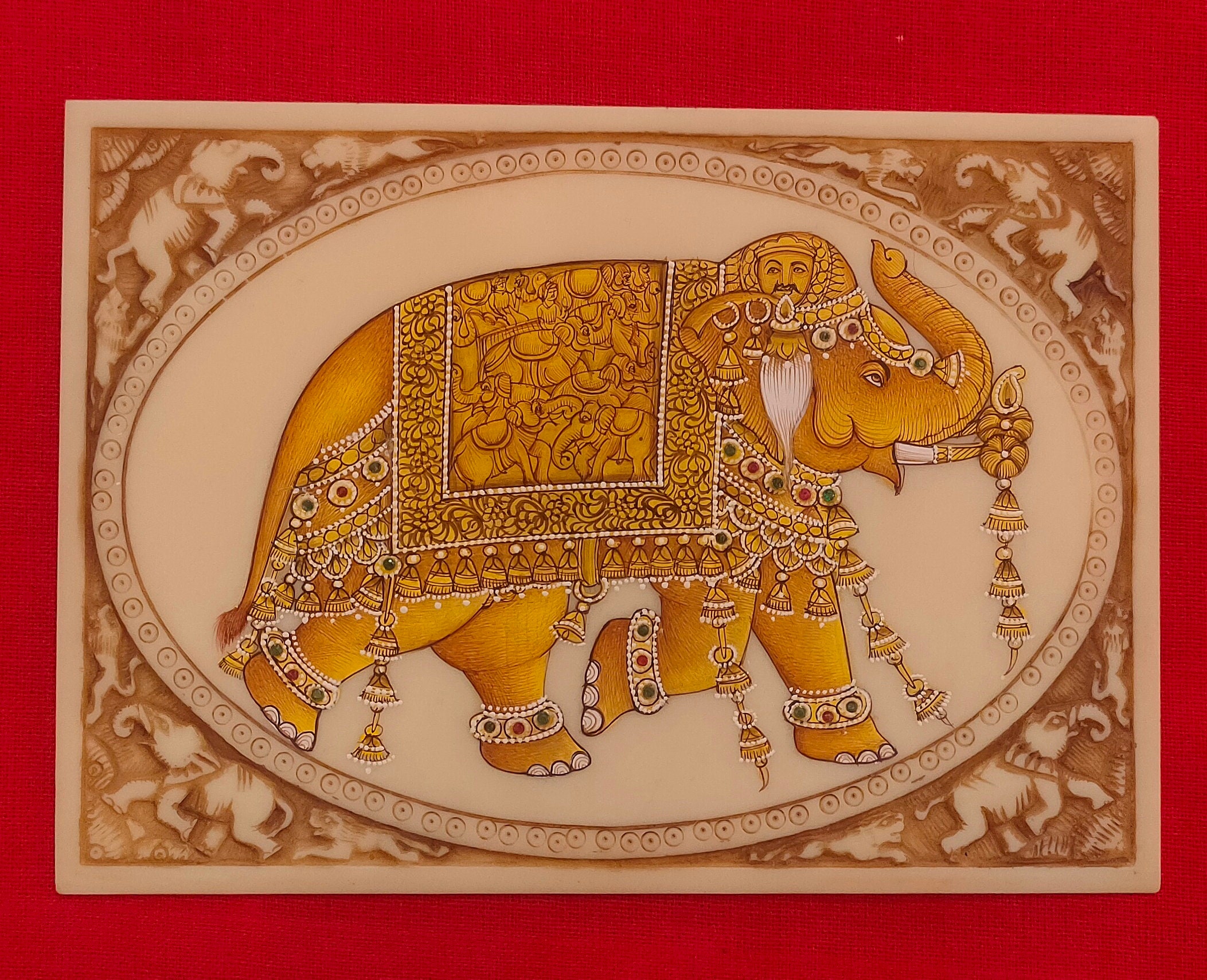 Hand Painted Golden Elephant Detailed Finest Miniature Etsy