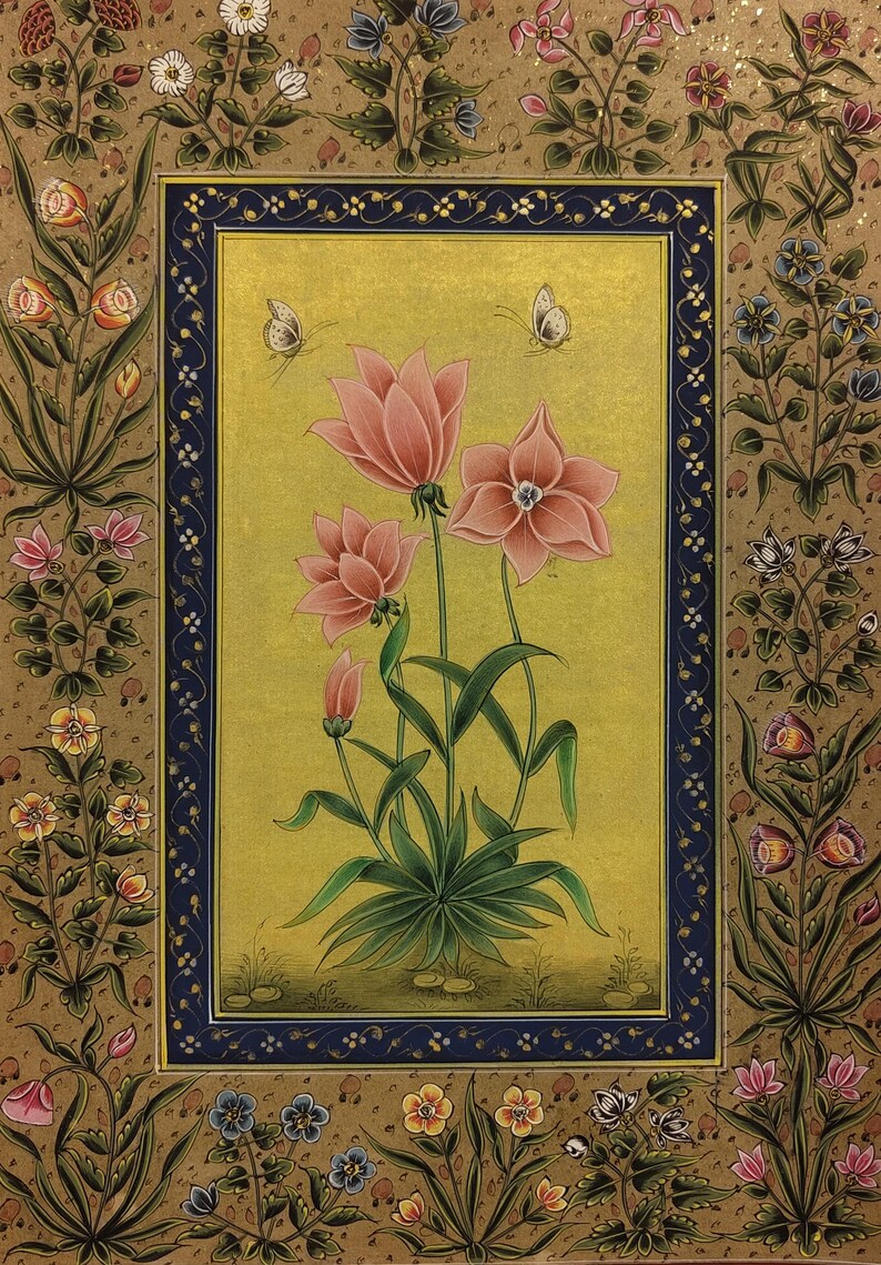 Original Hand Painted Flower Finest Indian Antique Miniature Painting