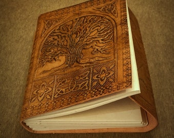 Tree Of Life , Chakra Handmade Leather Bound Refillable Writing Journal , 5 * 7 Notebook , Embossed Sketchbook , 200 Unlined Recycled Paper