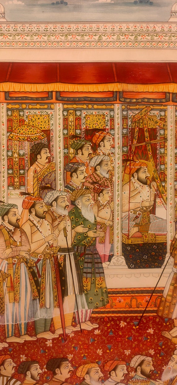 Mughal Court Scene Miniature Painting, Udaipur Art on Old Paper - Etsy