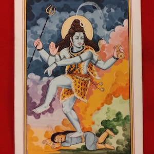 Lord Shiva Original Hand Painted Finest Intricate Miniature Painting on Paper , Traditional Indian Hindu Temple Delicate Wall Decor Art