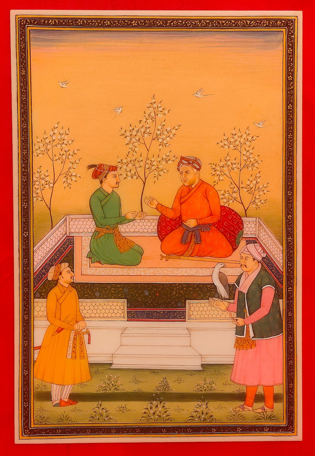 Mughal Jahangir Court Scene Miniature Painting, Indian Wall Decor
