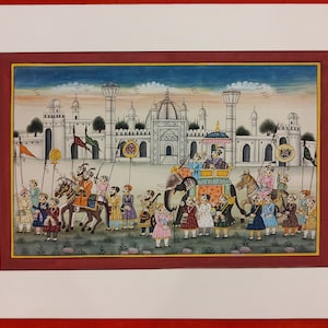 Hand Painted Old Paper Procession Mughal Mogul Painting Art Work Rare Delicate Fine Gift Article Room Interior Decor Miniature Painting Rare