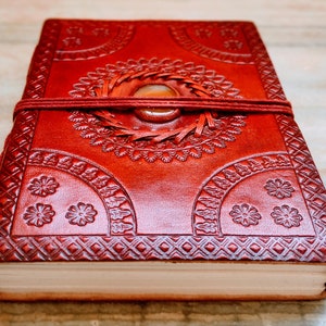 Semi Precious Stone Embossed Leather Bound Notebook, Stoned Leather Journal, Unlined Leather Notebook Handmade Diary Medium Size 5 by 7
